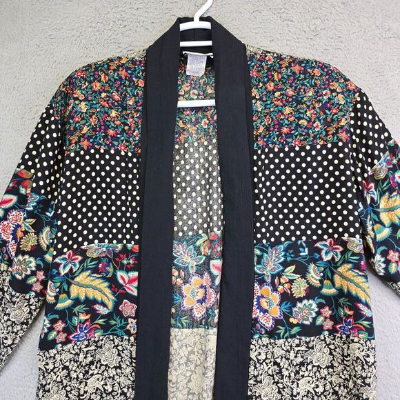 Vintage Cabrais Collection Jacket Womens M Patchwork Floral Artsy Boho 80s Retro - Picture 4 of 15